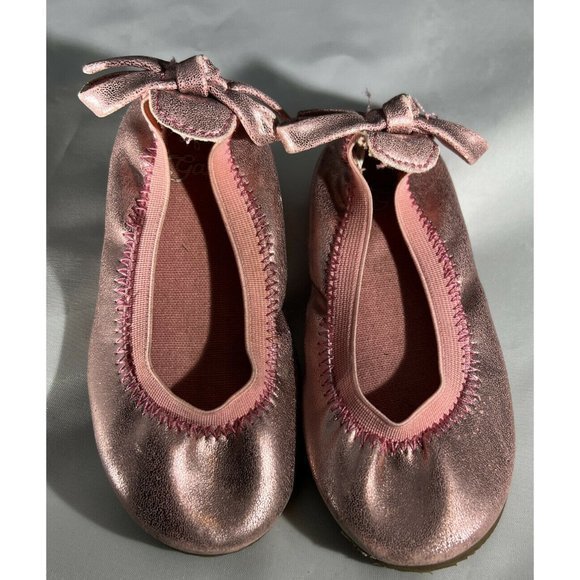Gap Size 6 Toddler Girls Pink Shiny Ballet Flat with Back Bow - Picture 1 of 6